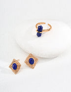 925 Sterling Silver Natural Lapis Lazuli Ring - Silver