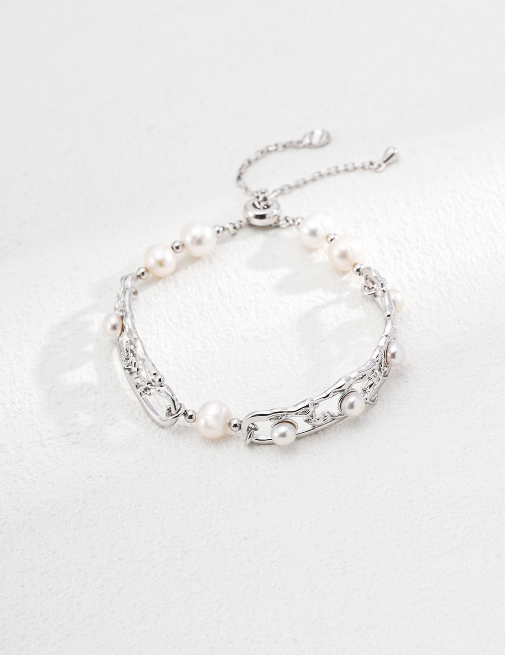 925 Sterling Silver Vintage Natural Pearl Bracelet - Silver