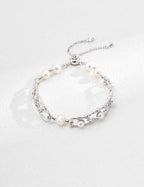 925 Sterling Silver Vintage Natural Pearl Bracelet - Silver