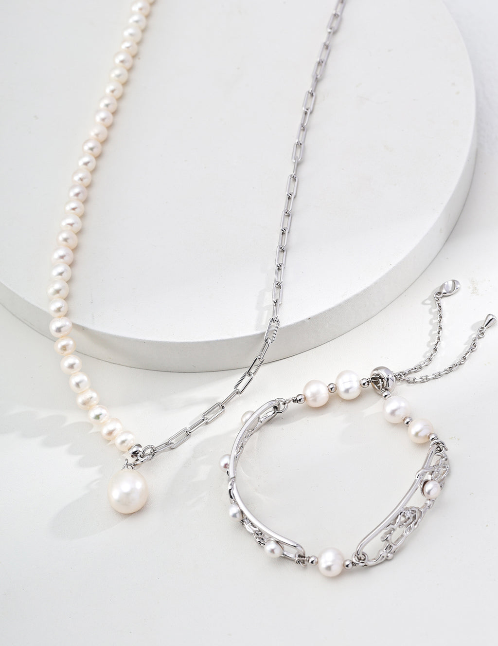 925 Sterling Silver Vintage Natural Pearl Bracelet - Silver