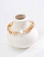 925 Sterling Silver Vintage Natural Pearl Bracelet - Silver