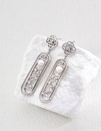 925 Sterling Silver Pearl Window Lattice Drop Earrings in silver and vintage gold natural pearl, product view 3