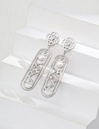 925 Sterling Silver Pearl Window Lattice Drop Earrings in silver and vintage gold natural pearl, product view 5