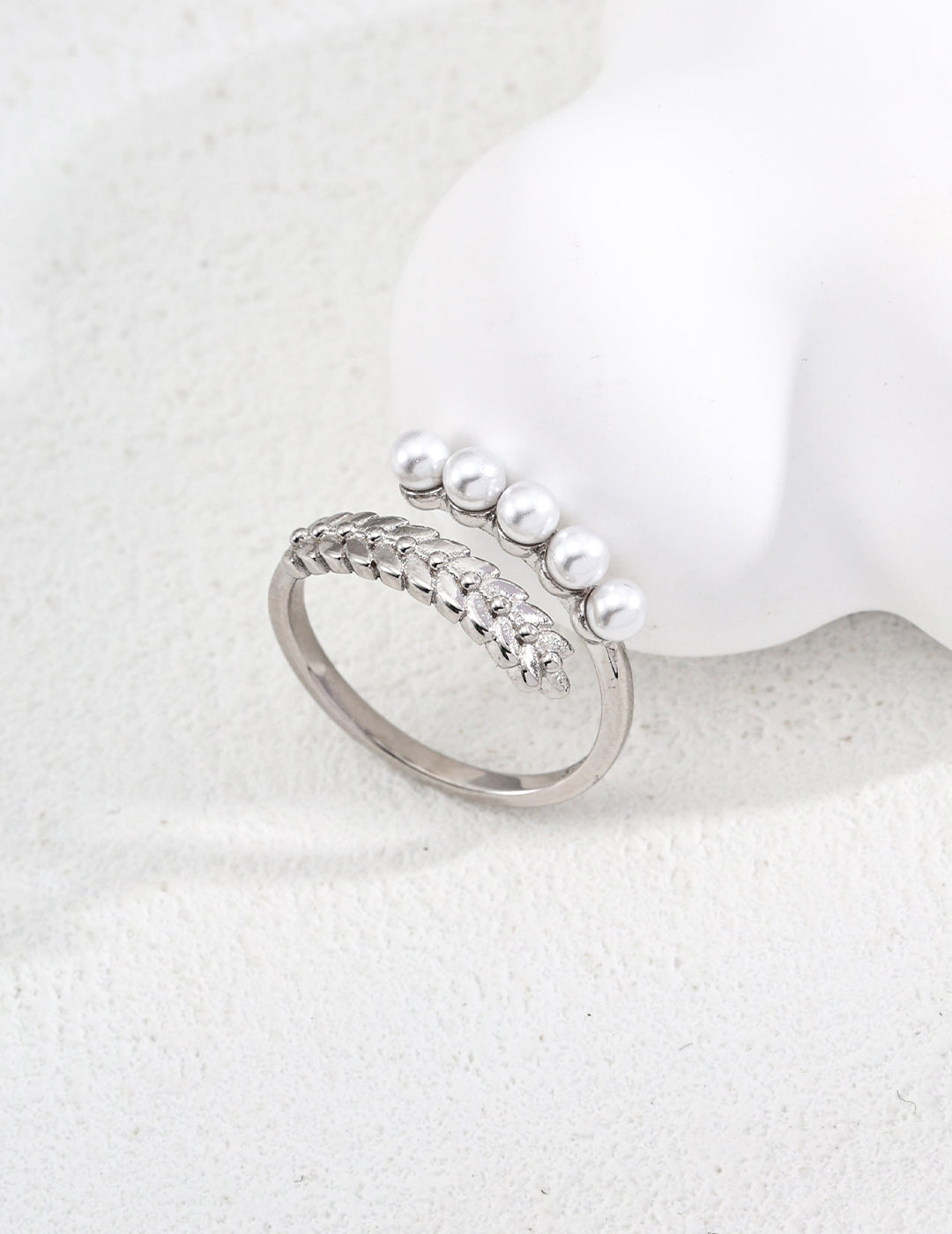 925 Sterling Silver Faux Pearl Ring - Silver