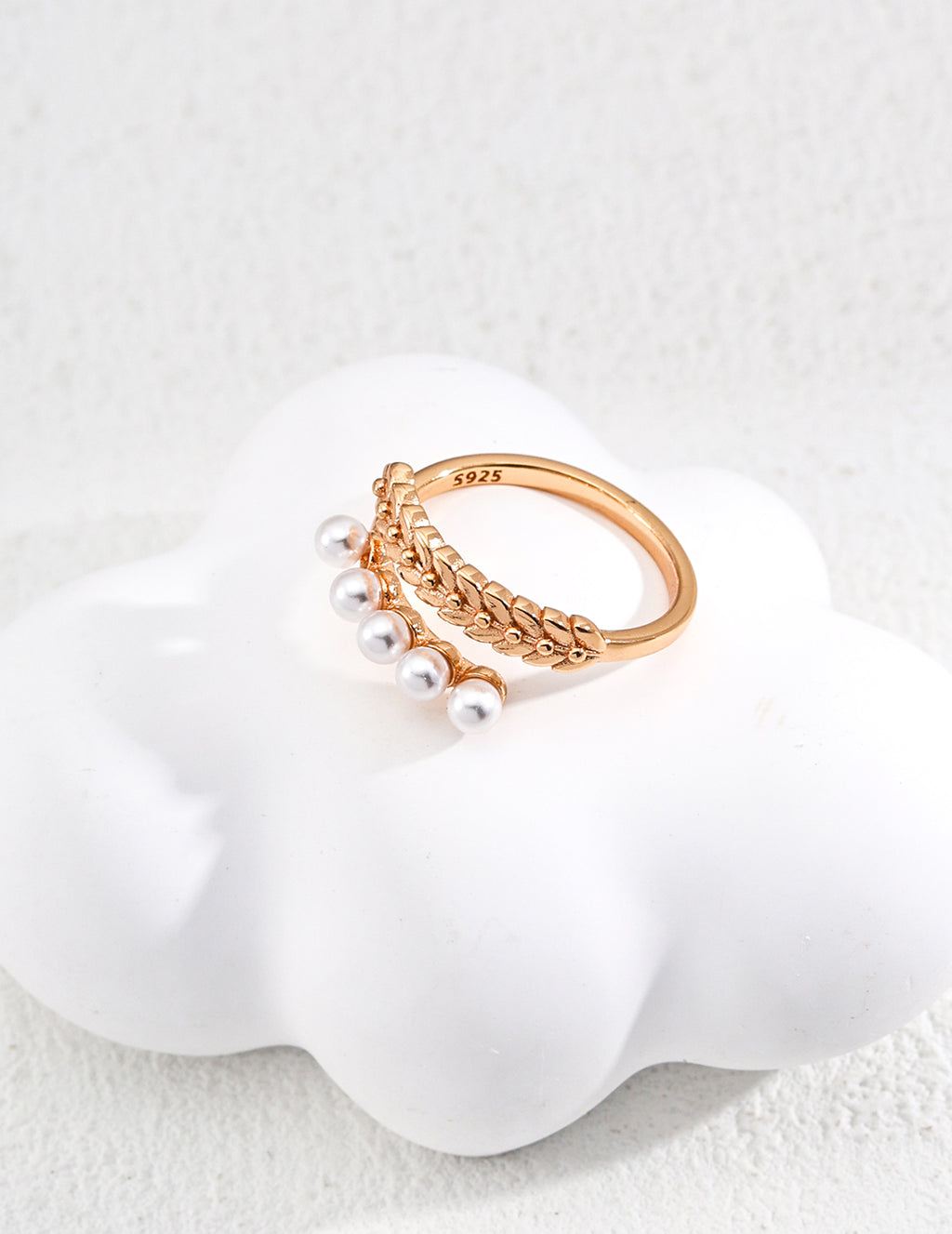 925 Sterling Silver Faux Pearl Ring - Silver