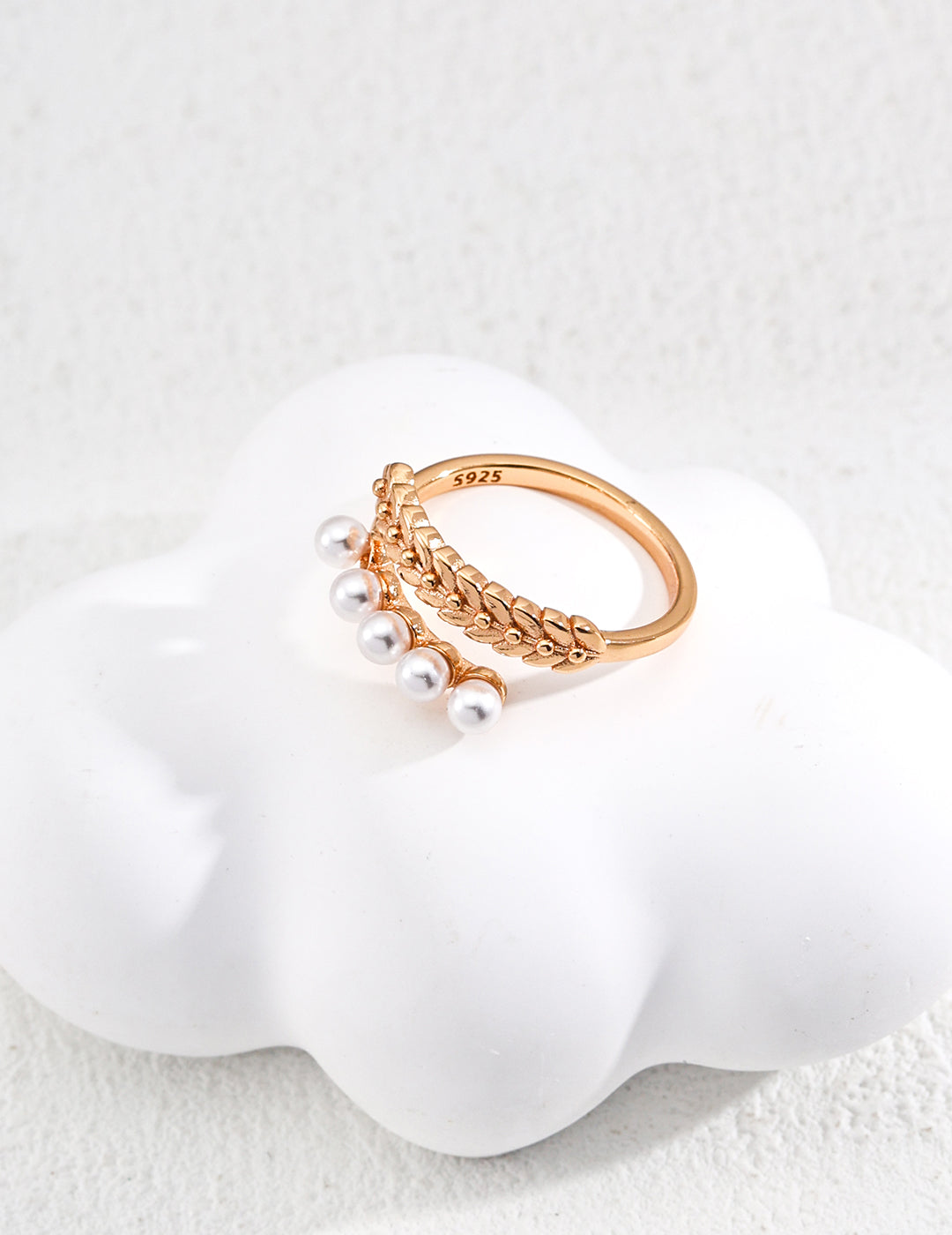 925 Sterling Silver Faux Pearl Ring - Silver