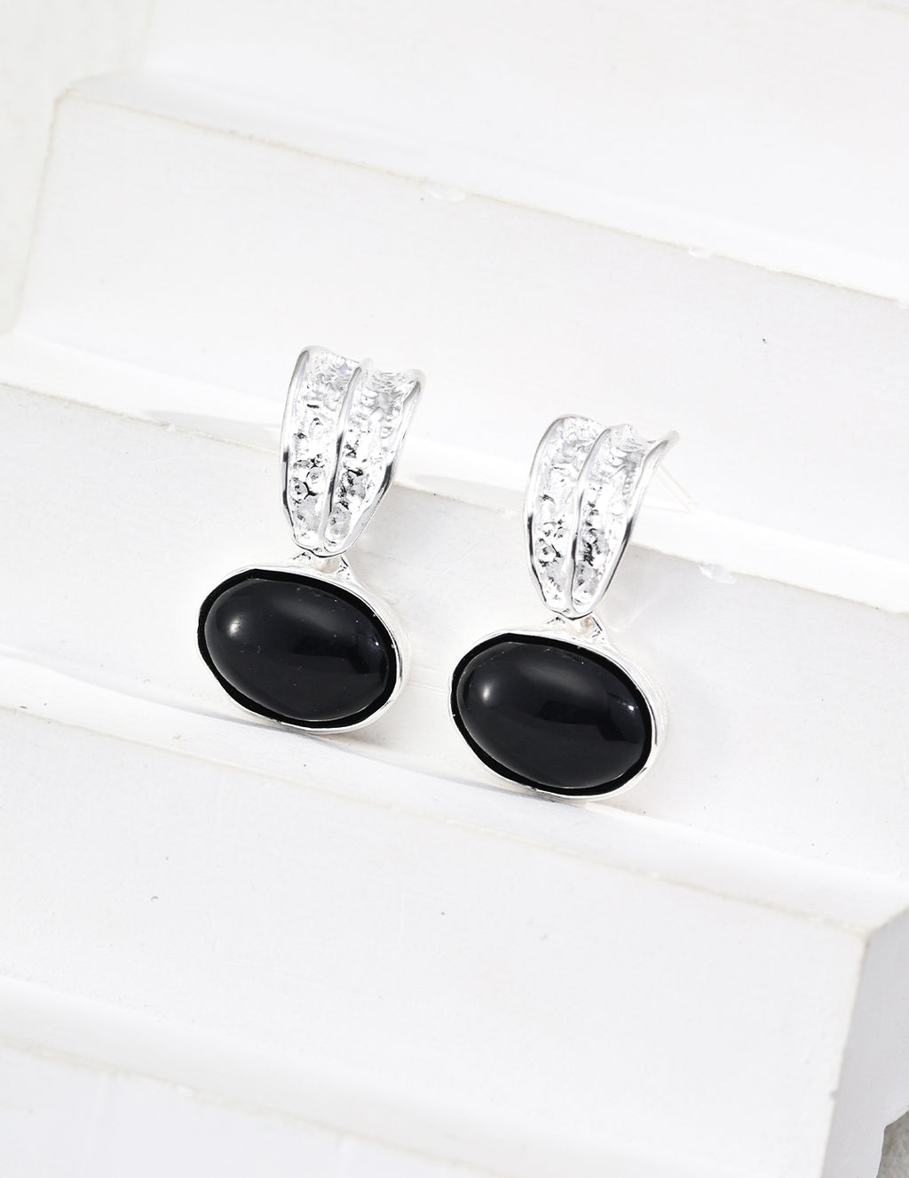 925 Sterling Silver Black Agate and Tiger’s Eye Earrings - Silver