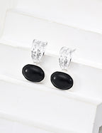 925 Sterling Silver Black Agate and Tiger’s Eye Earrings - Silver