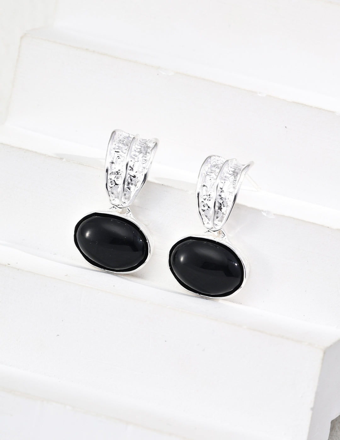 925 Sterling Silver Black Agate and Tiger’s Eye Earrings - Silver