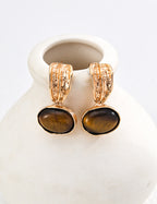 925 Sterling Silver Black Agate and Tiger’s Eye Earrings - Silver