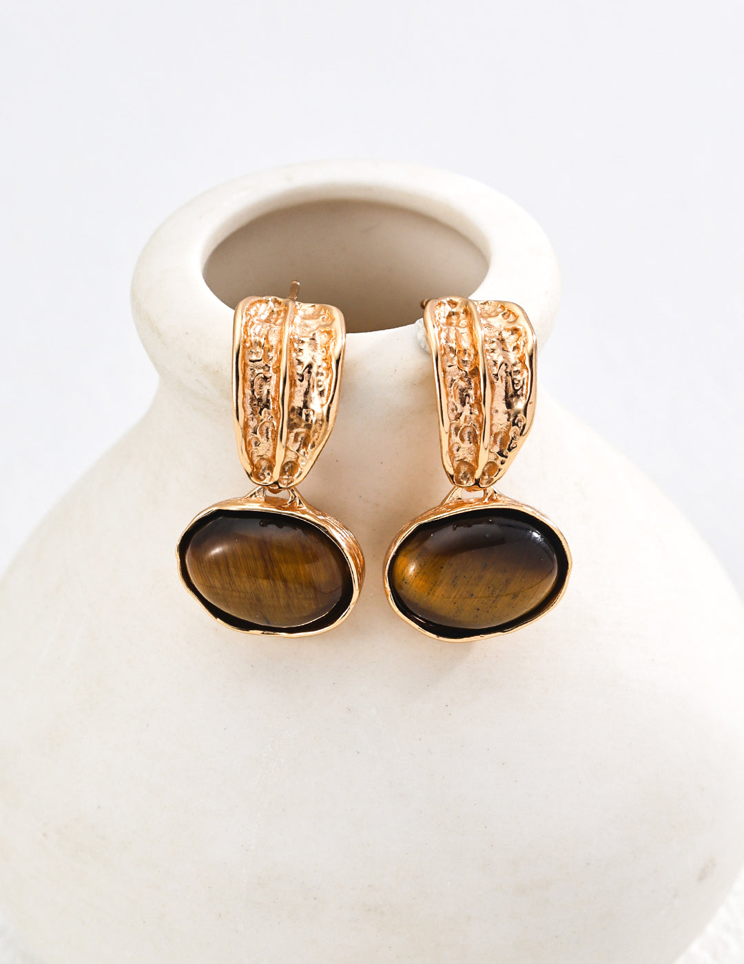 925 Sterling Silver Black Agate and Tiger’s Eye Earrings - Silver