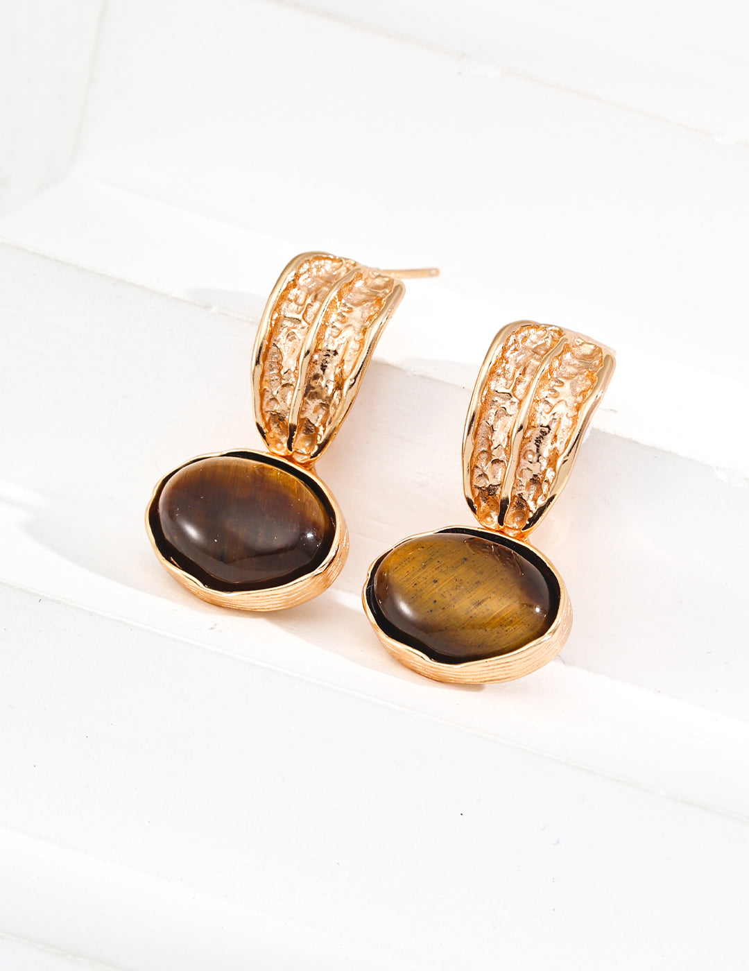 925 Sterling Silver Black Agate and Tiger’s Eye Earrings - Silver