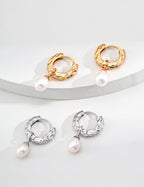 925 Sterling Silver Vintage Natural Pearl Earrings - Silver