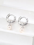 925 Sterling Silver Vintage Natural Pearl Earrings - Silver