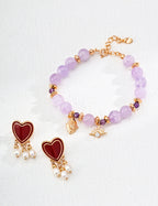 925 Sterling Silver Heart Drip Glaze and Natural Pearl Earrings - Silver