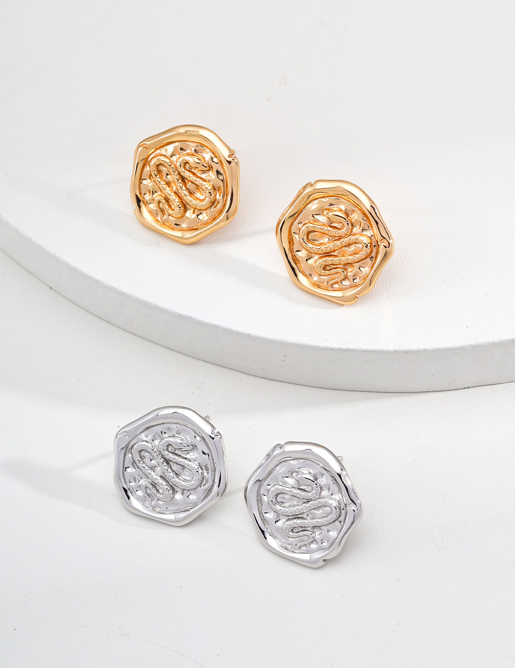 925 Sterling Silver Serpent Coin Stud Earrings detail