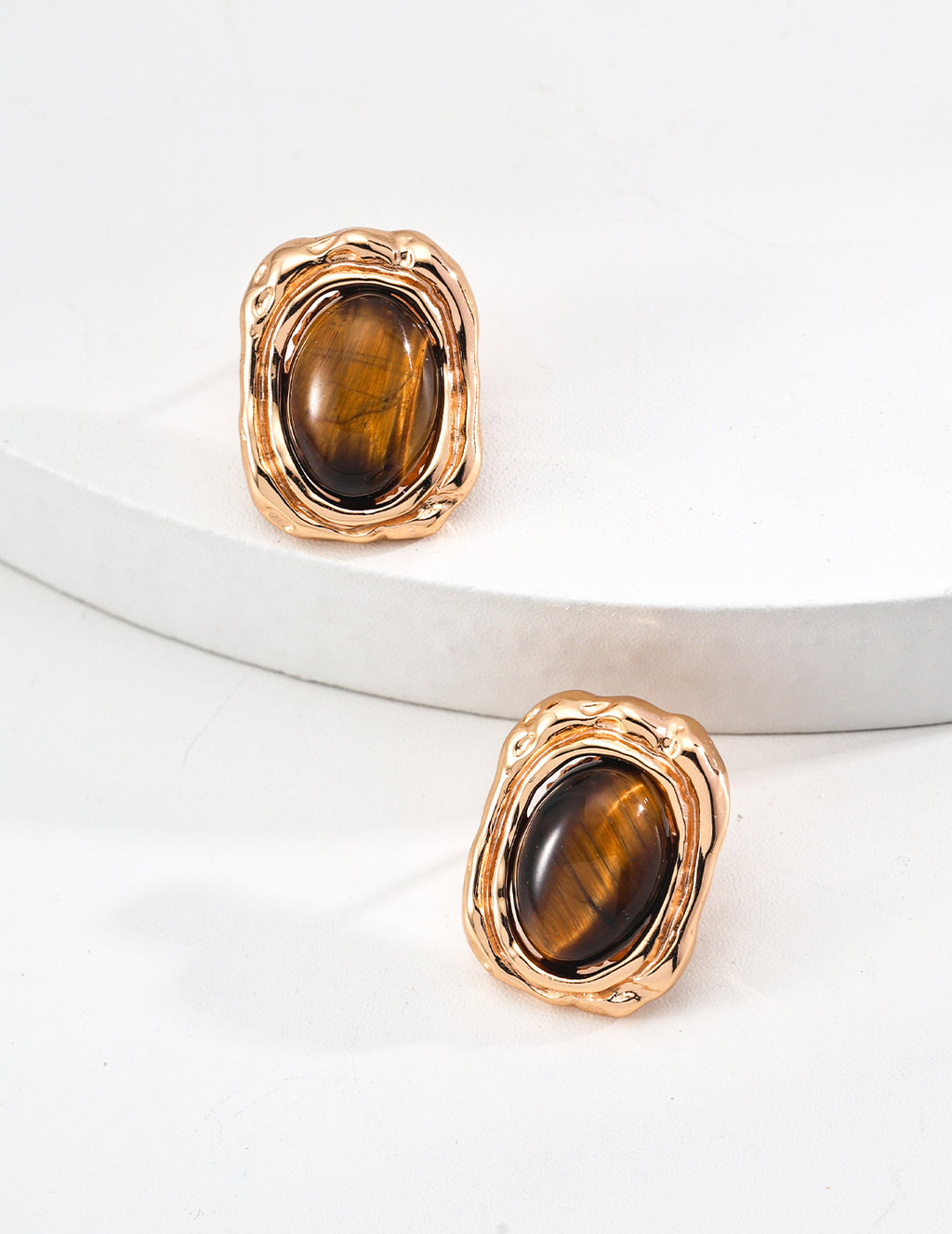 925 Sterling Silver Vintage Tiger’s Eye Earrings - Silver
