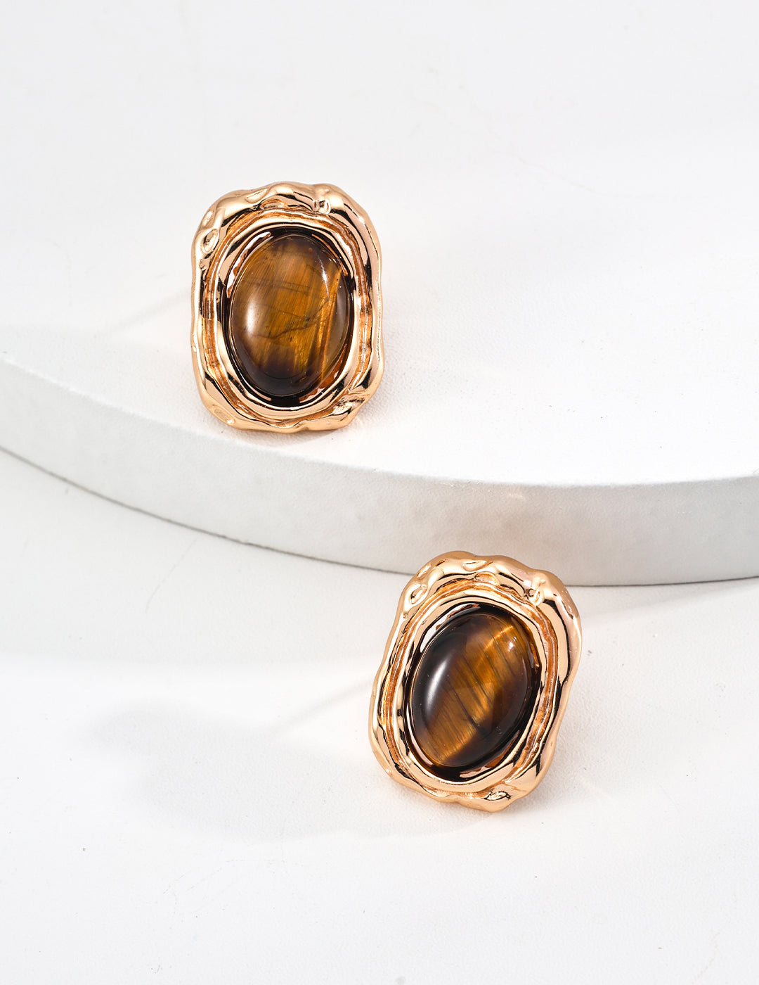 925 Sterling Silver Vintage Tiger’s Eye Earrings - Silver