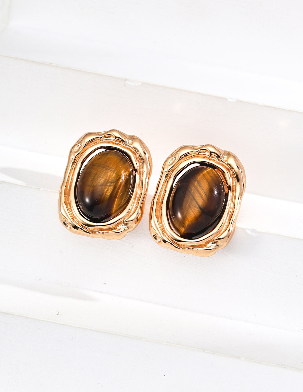 925 Sterling Silver Vintage Tiger’s Eye Earrings - Silver