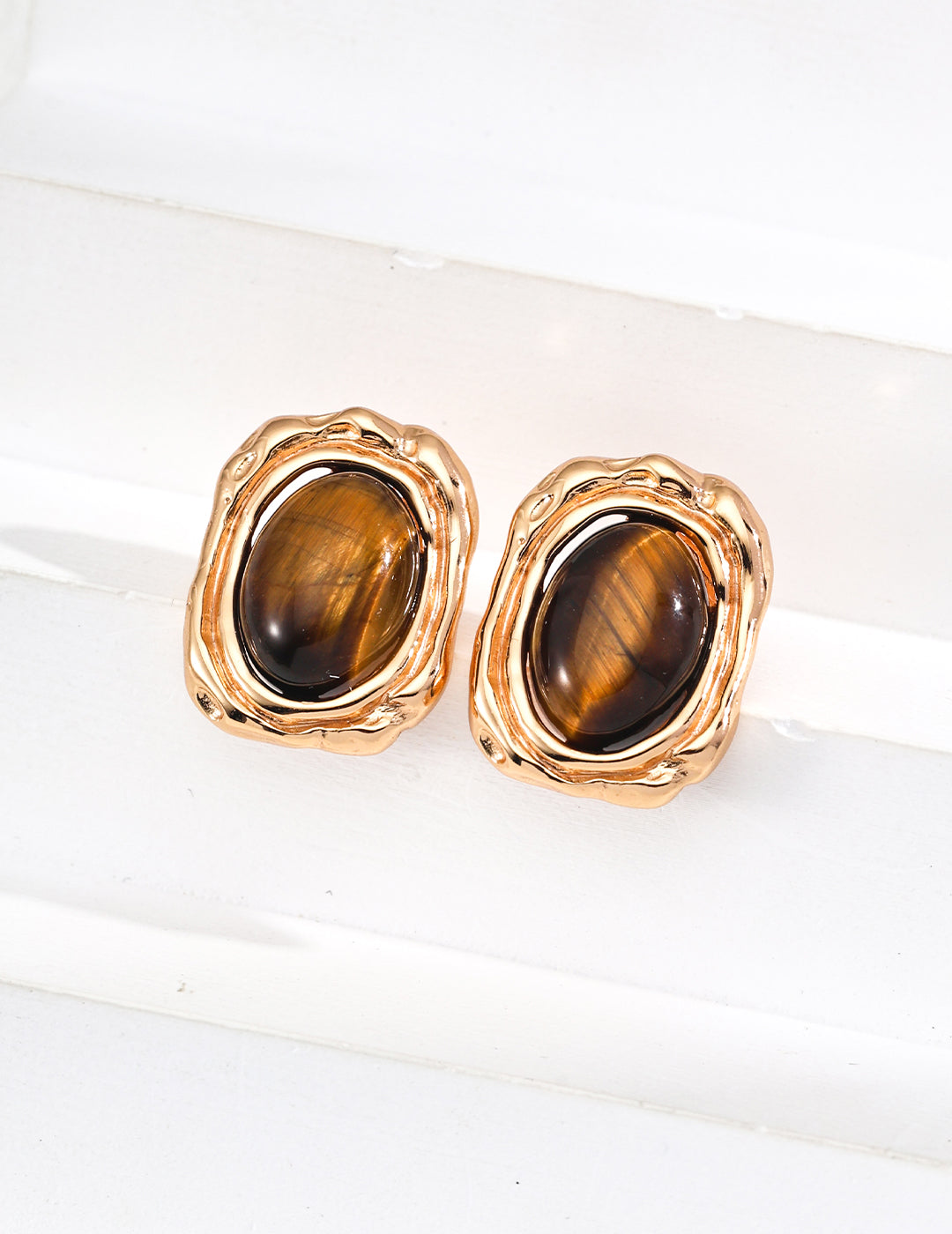 925 Sterling Silver Vintage Tiger’s Eye Earrings - Silver