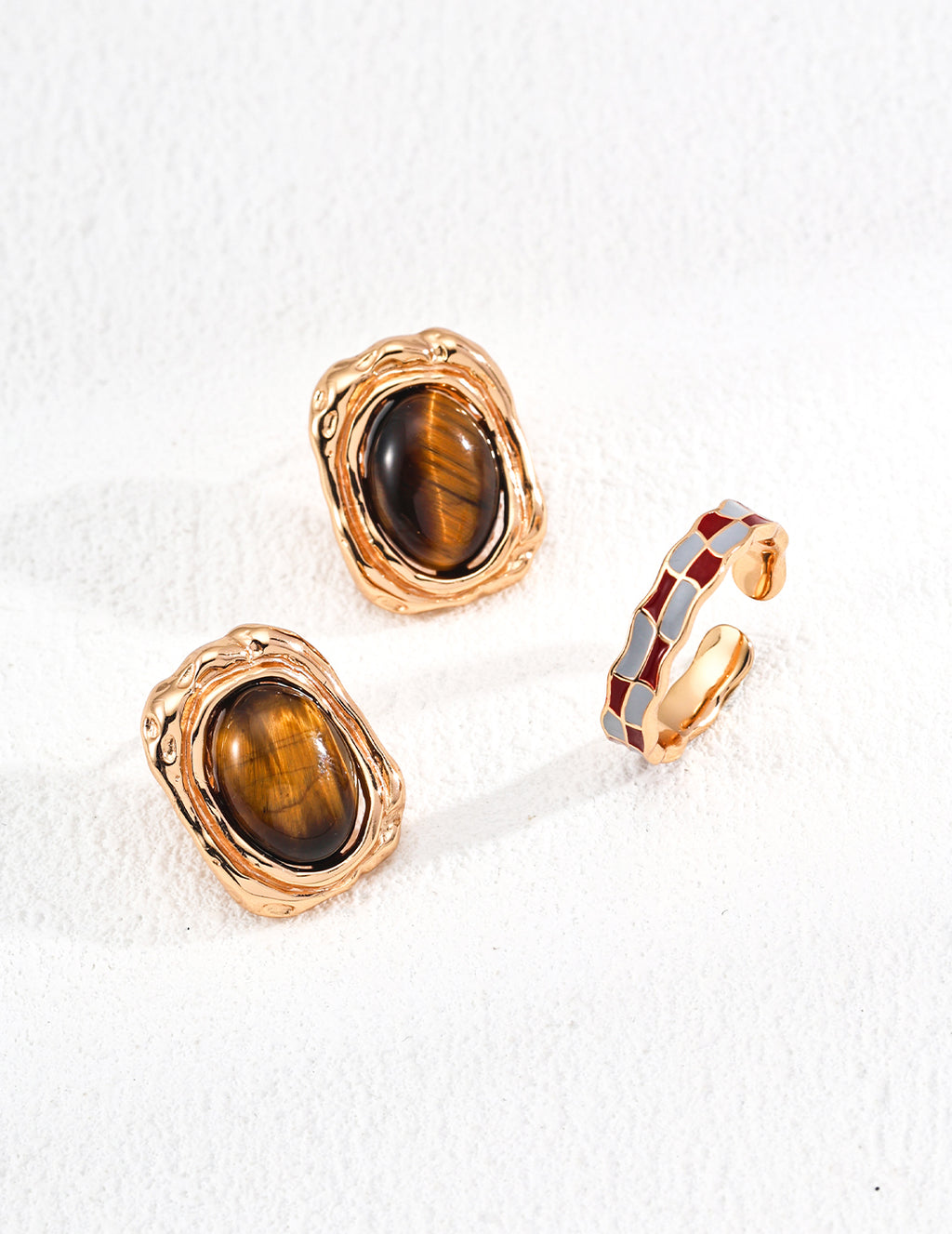 925 Sterling Silver Vintage Tiger’s Eye Earrings - Silver