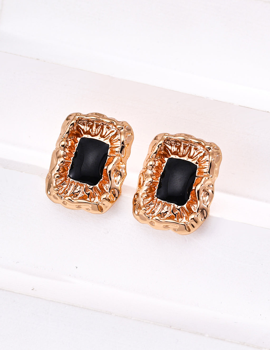 925 Sterling Silver Vintage 黑釉 Earrings - Vintage Gold