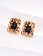 925 Sterling Silver Vintage 黑釉 Earrings - Vintage Gold