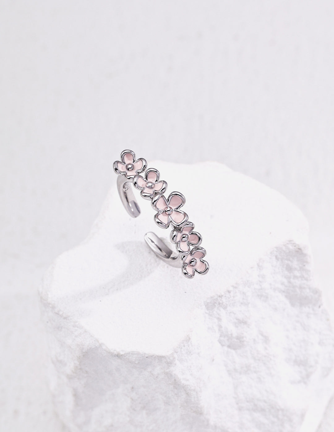 925 Sterling Silver Floral Drip Glaze Ring - Silver