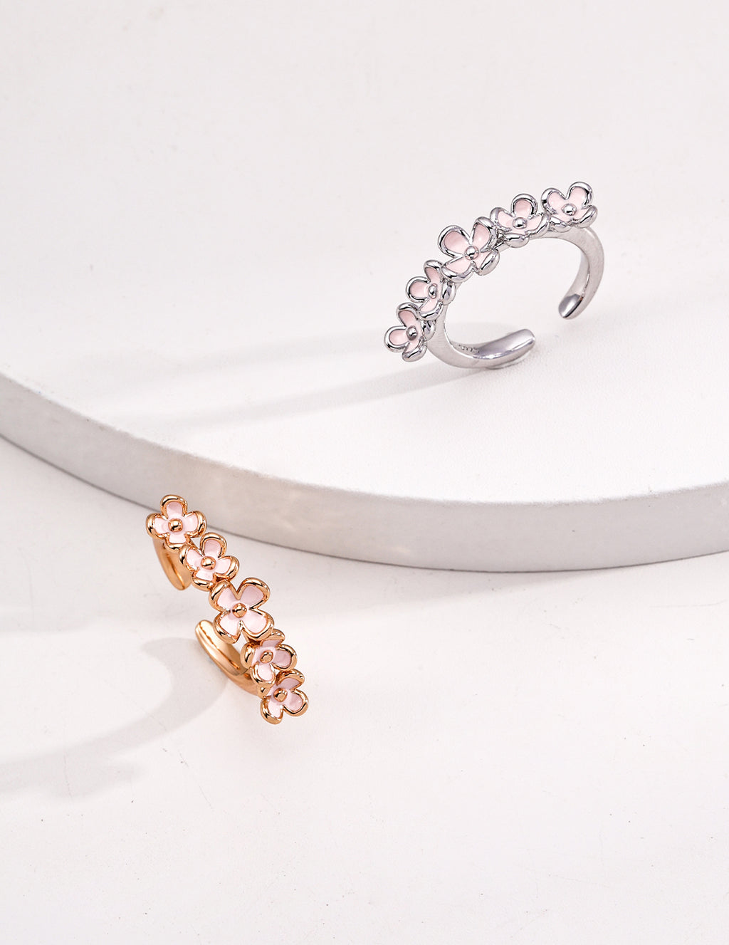 925 Sterling Silver Floral Drip Glaze Ring - Silver