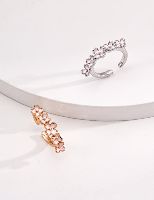 925 Sterling Silver Floral Drip Glaze Ring - Silver
