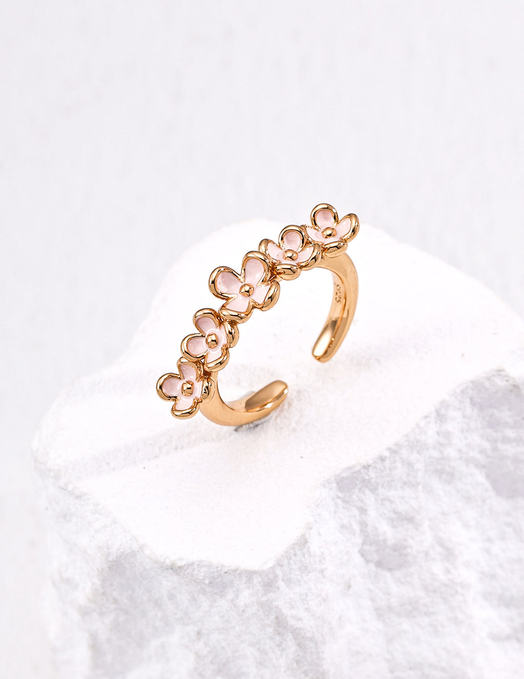 925 Sterling Silver Floral Drip Glaze Ring - Silver