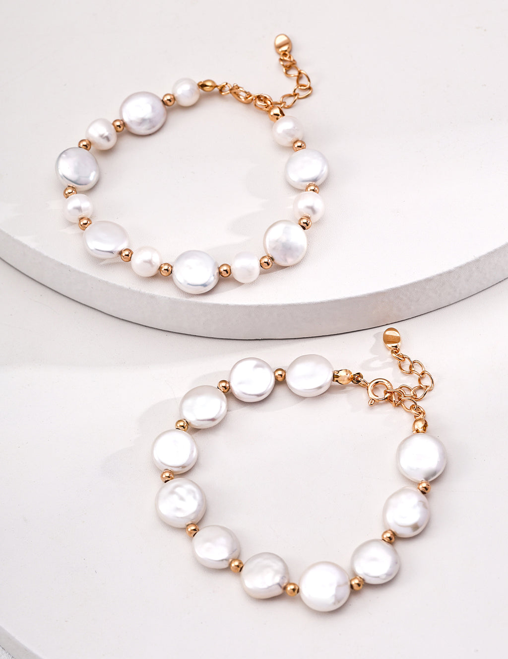 925 Sterling Silver Natural Pearl Bracelet - Vintage Gold