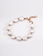 925 Sterling Silver Natural Pearl Bracelet - Vintage Gold