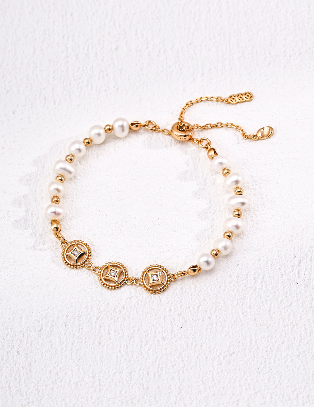 925 Sterling Silver Golden Rutilated Quartz Pearl Bracelet, product view 1