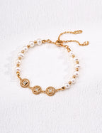 925 Sterling Silver Golden Rutilated Quartz Pearl Bracelet, product view 1