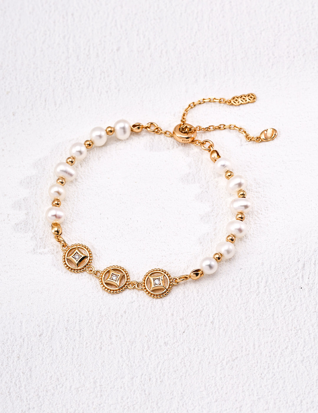 925 Sterling Silver Golden Rutilated Quartz Pearl Bracelet, product view 1