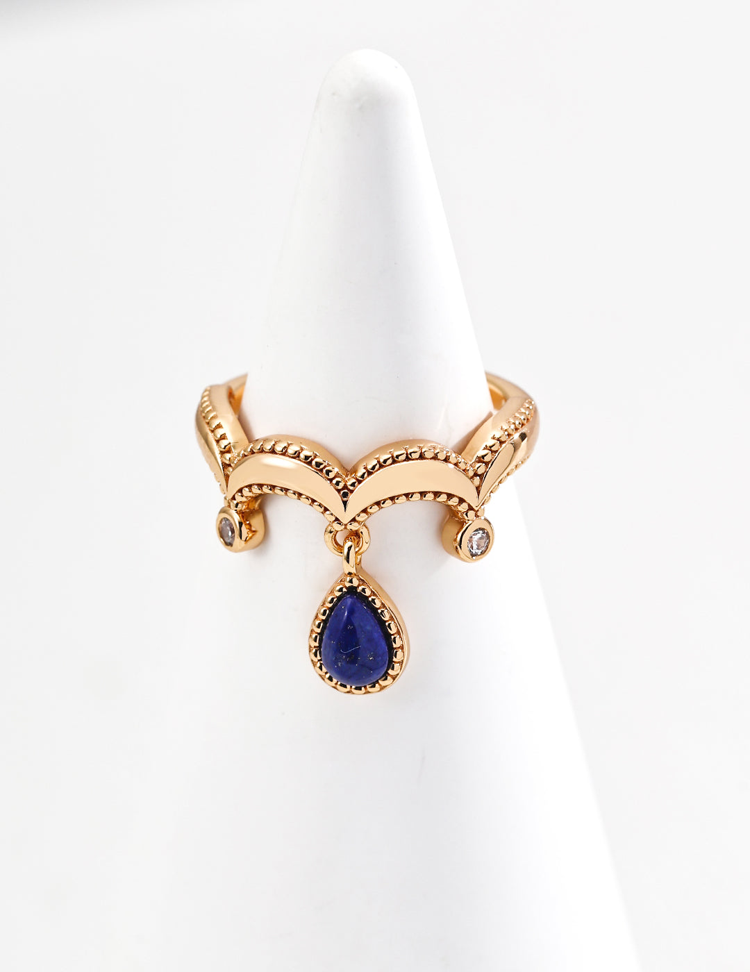 925 Sterling Silver Vintage Natural Lapis Lazuli and Cubic Zirconia Ring in vintage gold, lapis lazuli, and cubic zirconia, product view 3