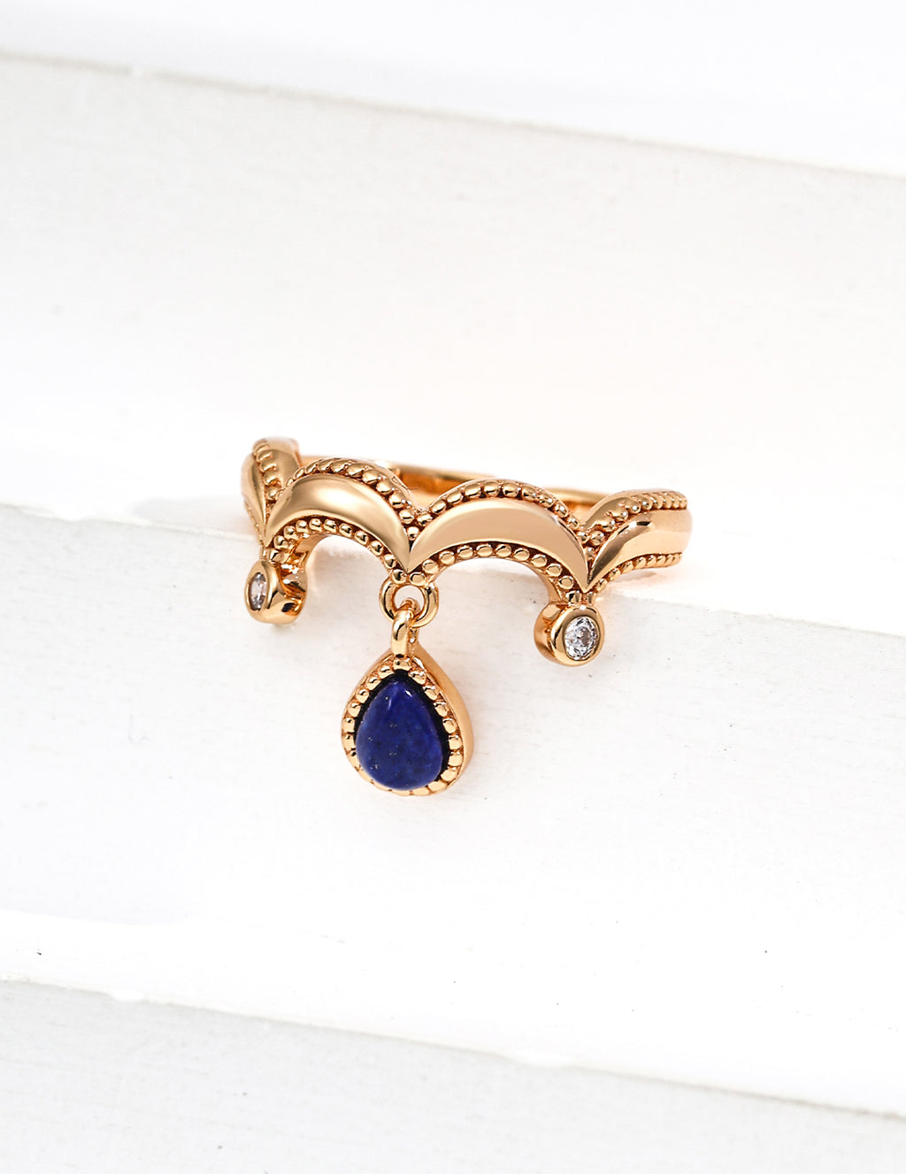 925 Sterling Silver Vintage Natural Lapis Lazuli and Cubic Zirconia Ring in vintage gold, lapis lazuli, and cubic zirconia, product view 1