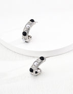 925 Sterling Silver Vintage Natural Pearl and Black Agate Earrings - Silver