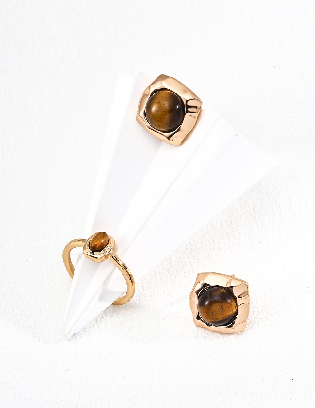 925 Sterling Silver Natural Tiger’s Eye Earrings - Silver