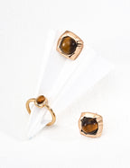 925 Sterling Silver Natural Tiger’s Eye Earrings - Silver