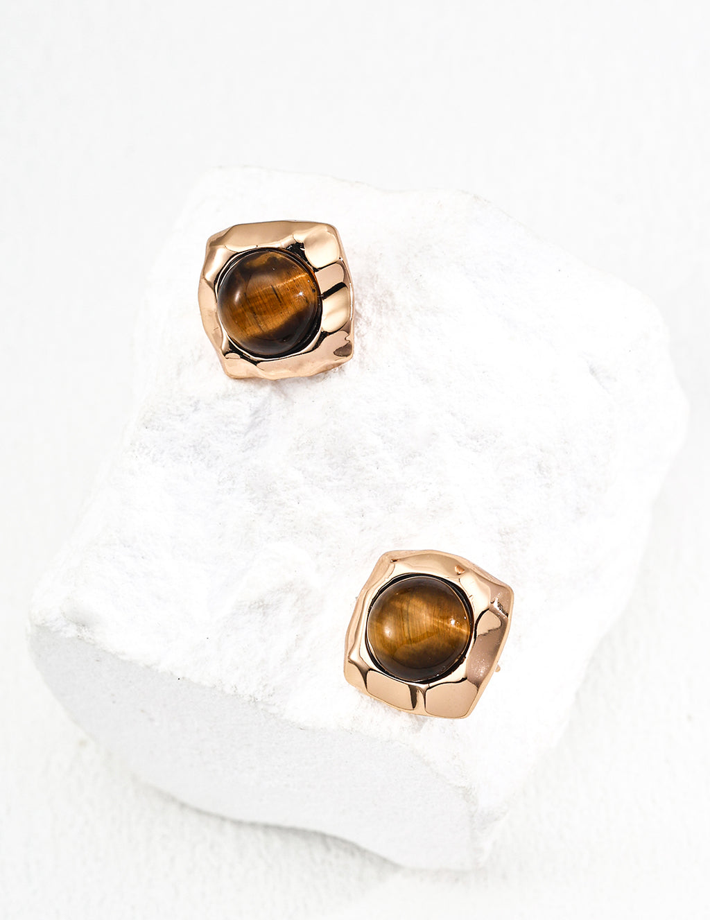 925 Sterling Silver Natural Tiger’s Eye Earrings - Silver