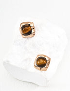 925 Sterling Silver Natural Tiger’s Eye Earrings - Silver