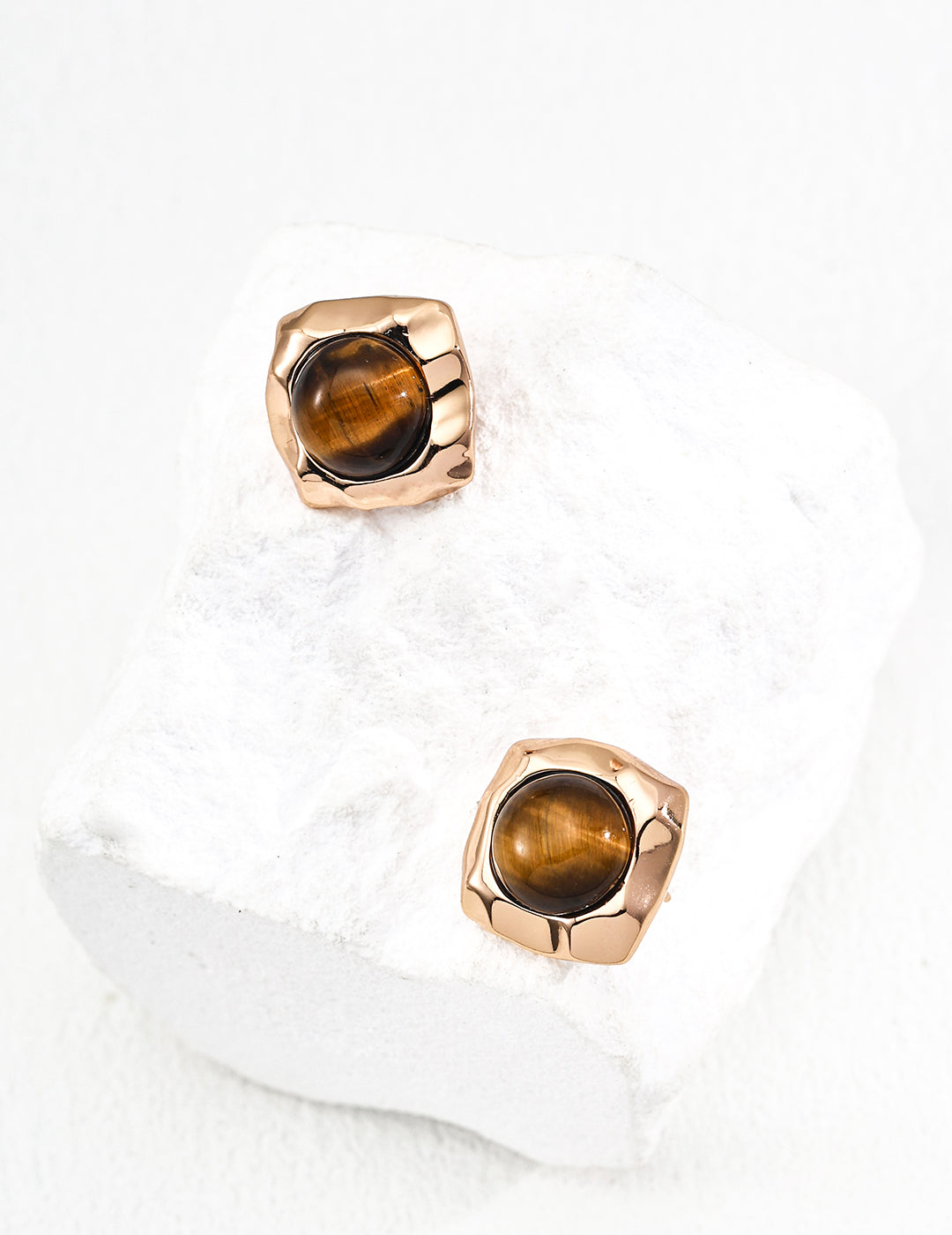 925 Sterling Silver Natural Tiger’s Eye Earrings - Silver