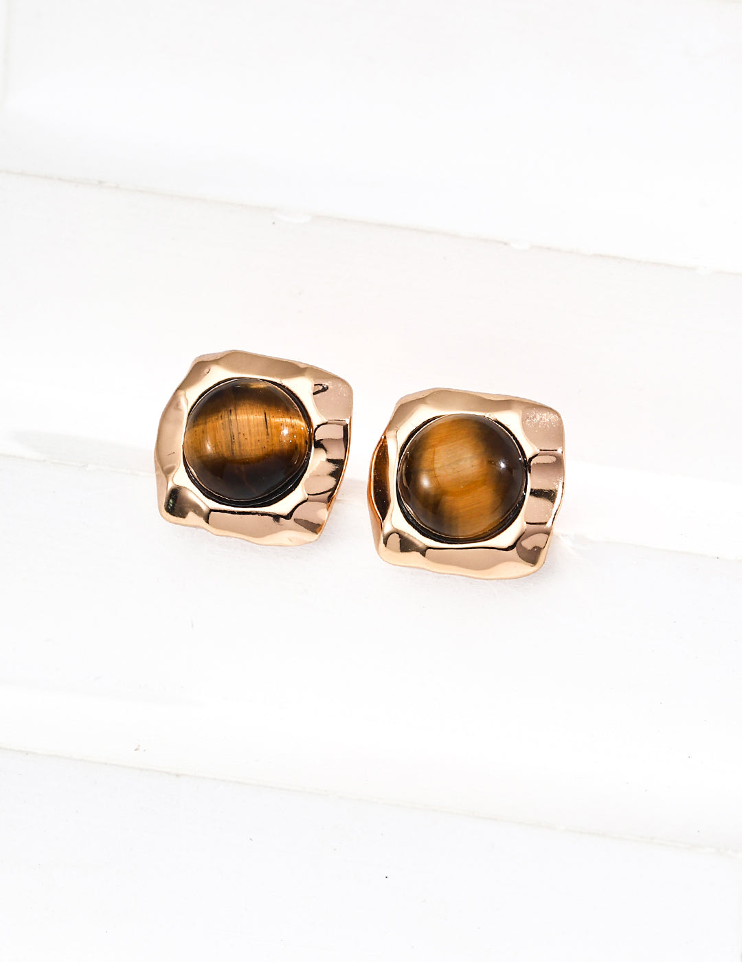 925 Sterling Silver Natural Tiger’s Eye Earrings - Silver
