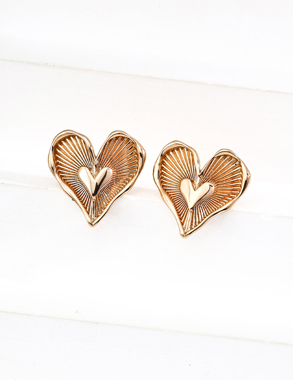 Heart 925 Sterling Silver Earrings - Vintage Gold