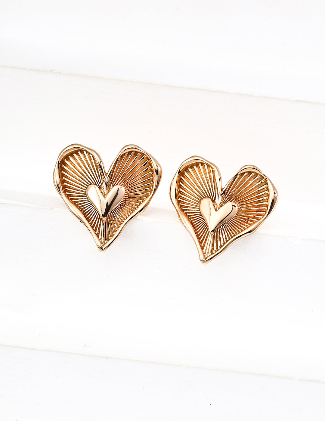 Heart 925 Sterling Silver Earrings - Vintage Gold