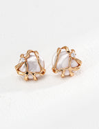 925 Sterling Silver Natural Pearl and Cubic Zirconia Earrings - Silver