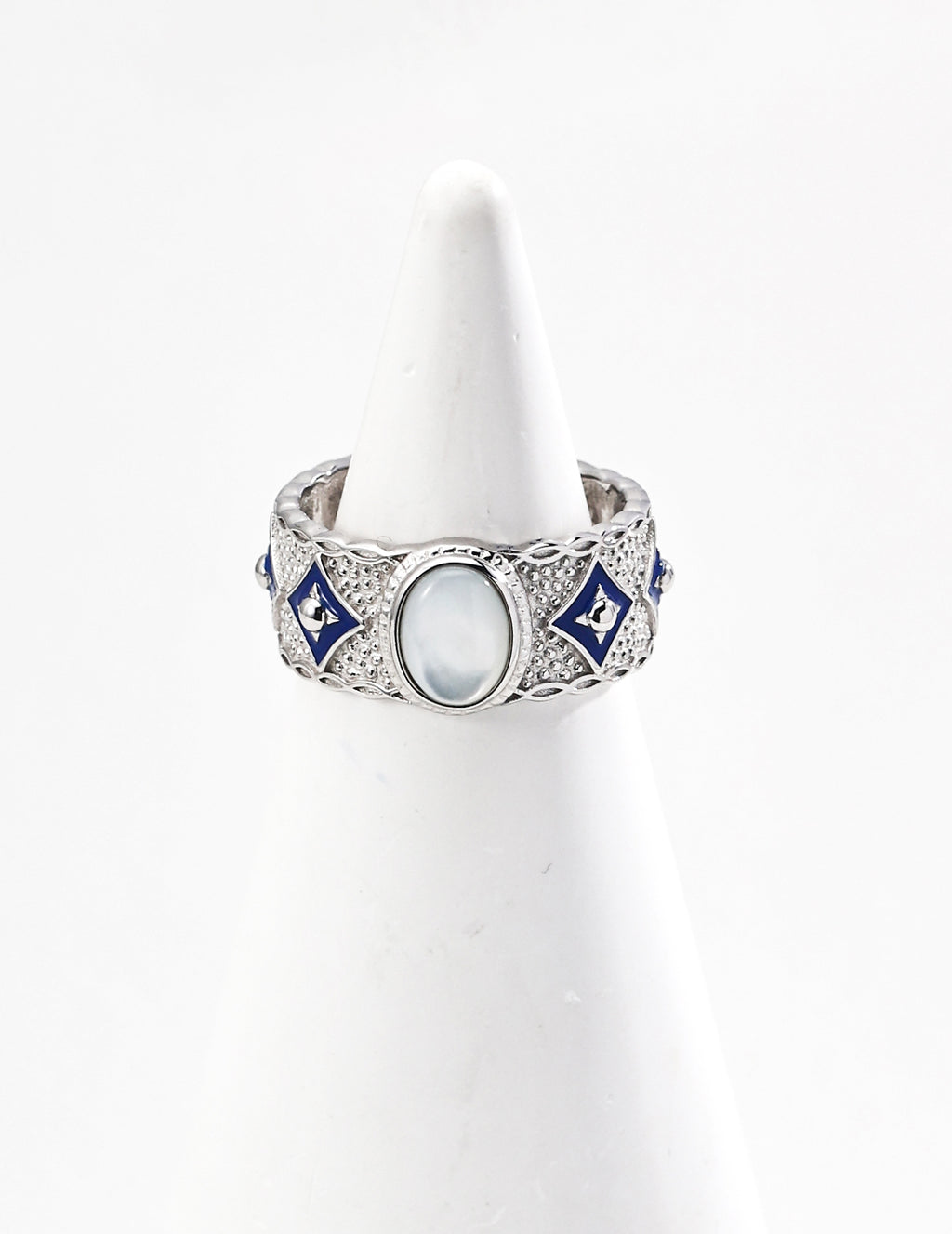925 Sterling Silver Vintage Lapis Lazuli, Mother of Pearl and Blue Enamel Ring, product view 7