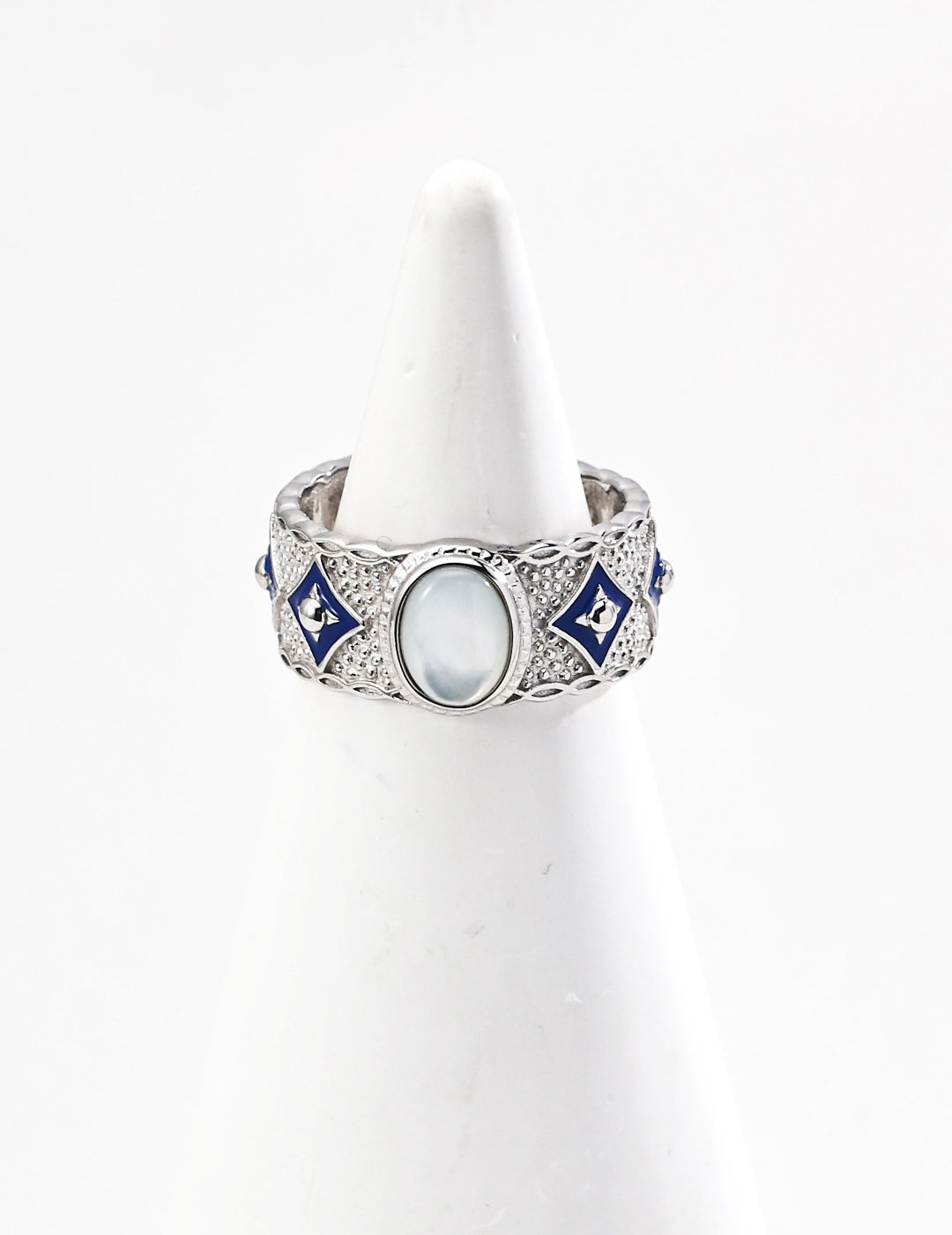 925 Sterling Silver Vintage Lapis Lazuli, Mother of Pearl and Blue Enamel Ring, product view 7